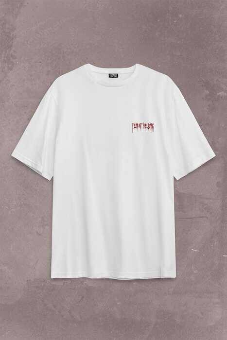 Fear Of The Dark Karanlık Dark Gothic Urban Street Wear Sırt Ön Baskılı Oversize Tişört Unisex T-Shirt - 2