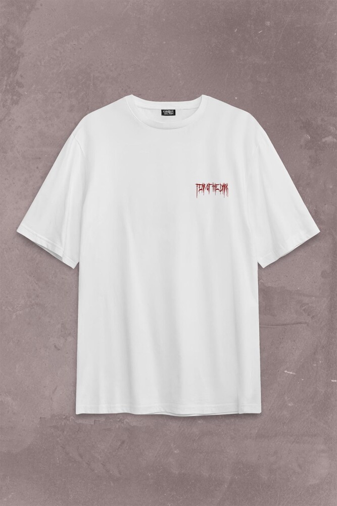 Fear Of The Dark Karanlık Dark Gothic Urban Street Wear Sırt Ön Baskılı Oversize Tişört Unisex T-Shirt - 2
