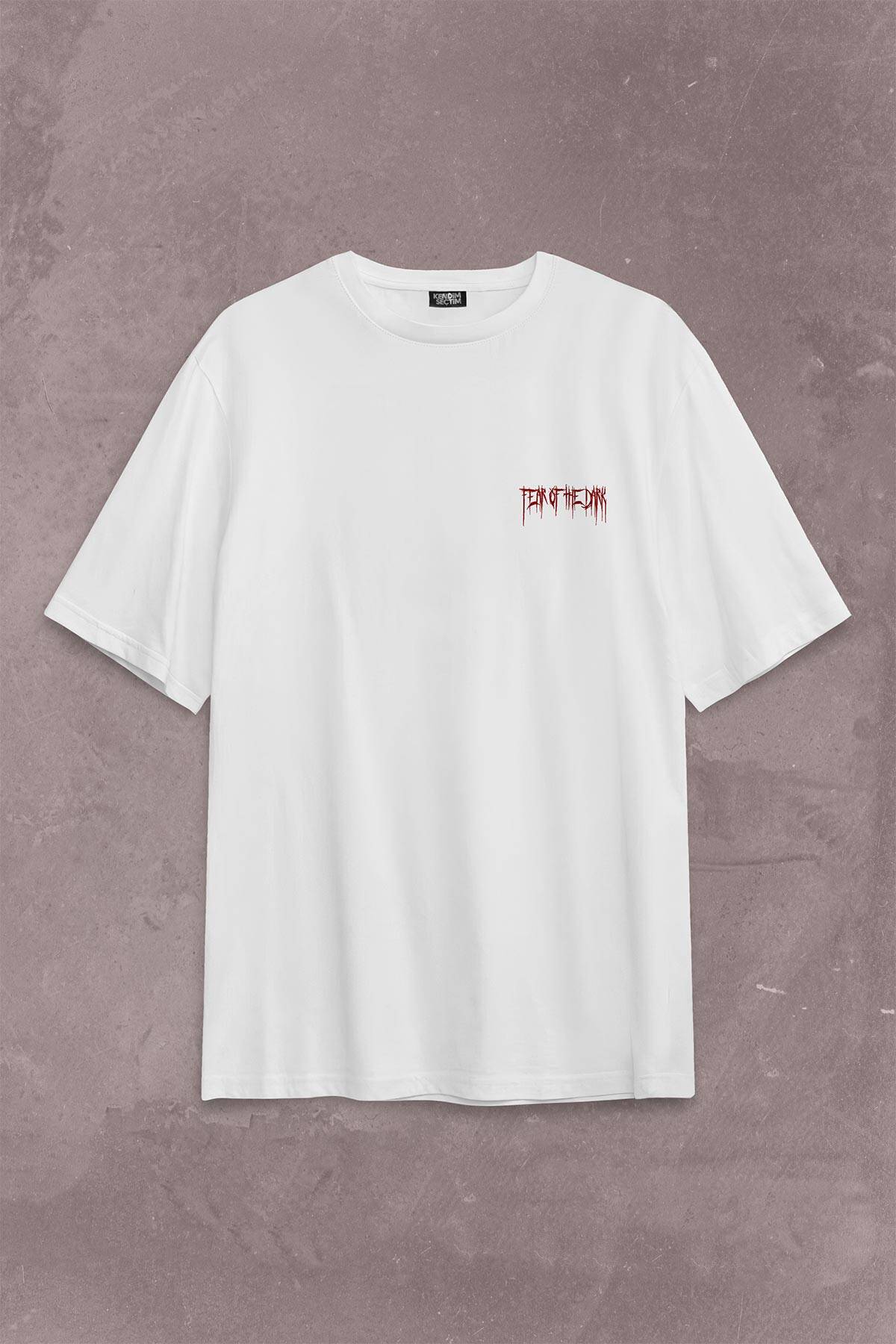 Fear Of The Dark Karanlık Dark Gothic Urban Street Wear Sırt Ön Baskılı Oversize Tişört Unisex T-Shirt - 2