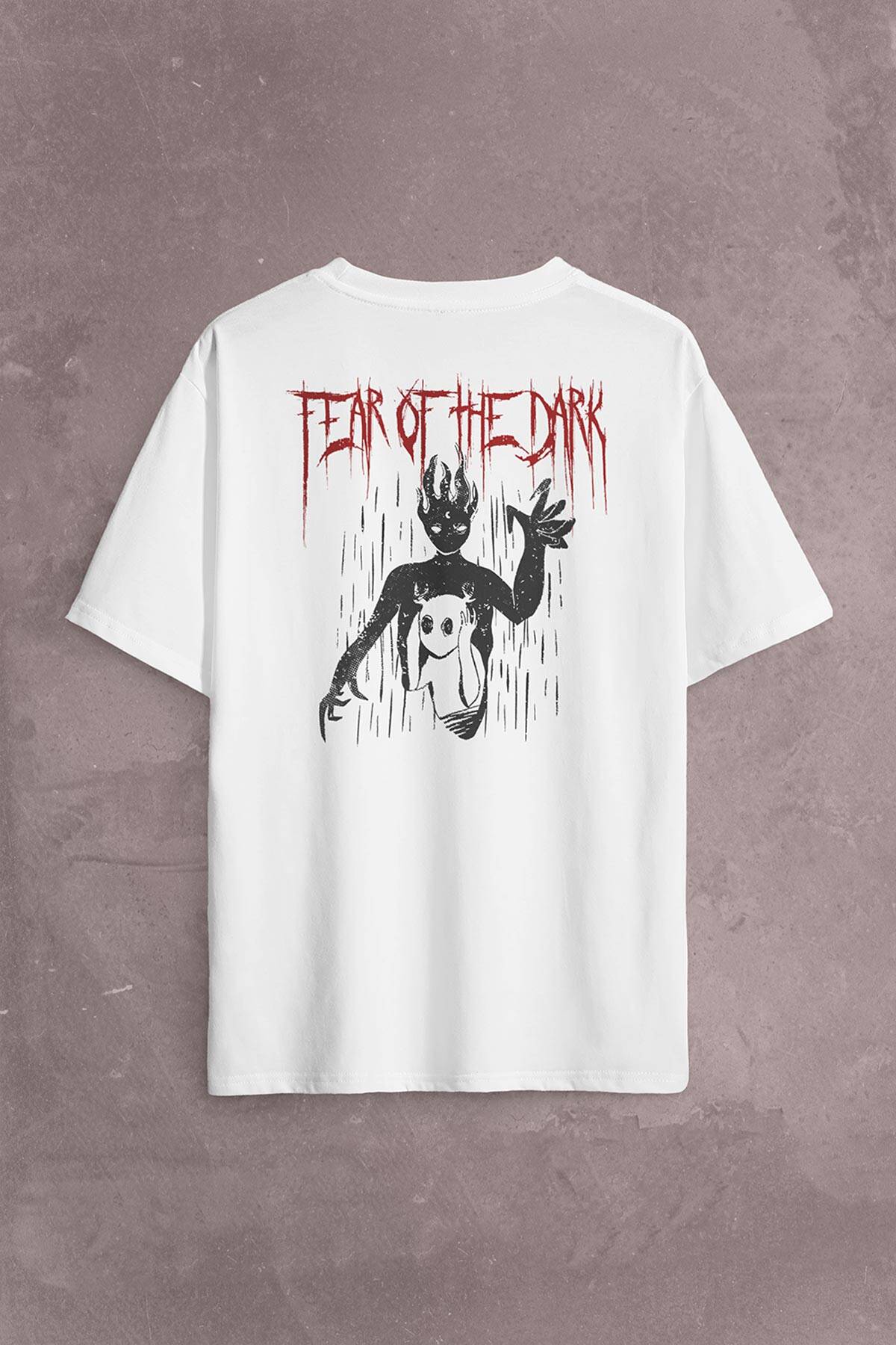 Fear Of The Dark Karanlık Dark Gothic Urban Street Wear Sırt Ön Baskılı Oversize Tişört Unisex T-Shirt - 1