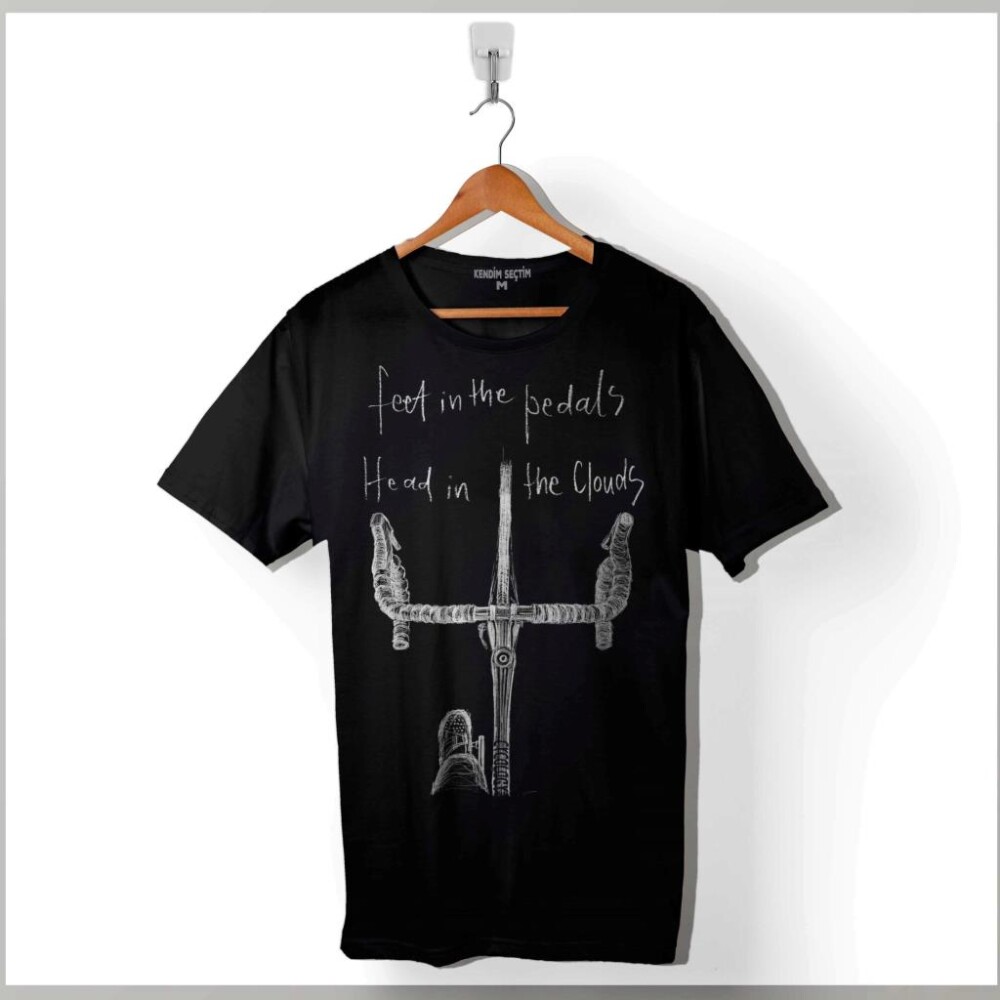 Feet In The Pedal Head In The Clouds Biker Baskılı Tişört Unisex T-Shirt - 1