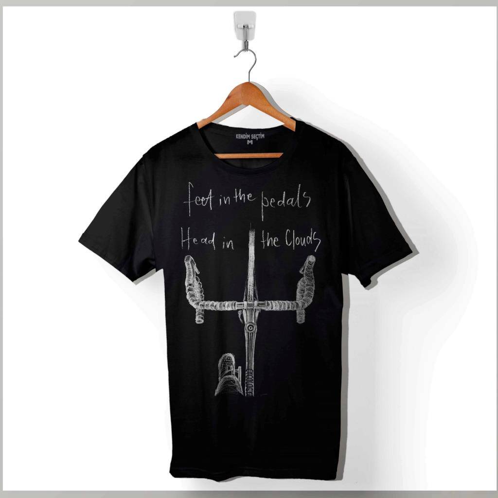 Feet In The Pedal Head In The Clouds Biker Baskılı Tişört Unisex T-Shirt - 1