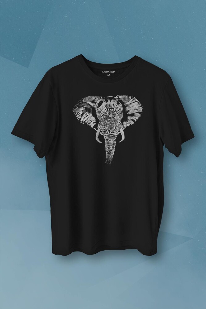 Fil Silüeti Elephant Animal Belgesel Doğa Çizim Baskılı Tişört Unisex T-shirt - 1