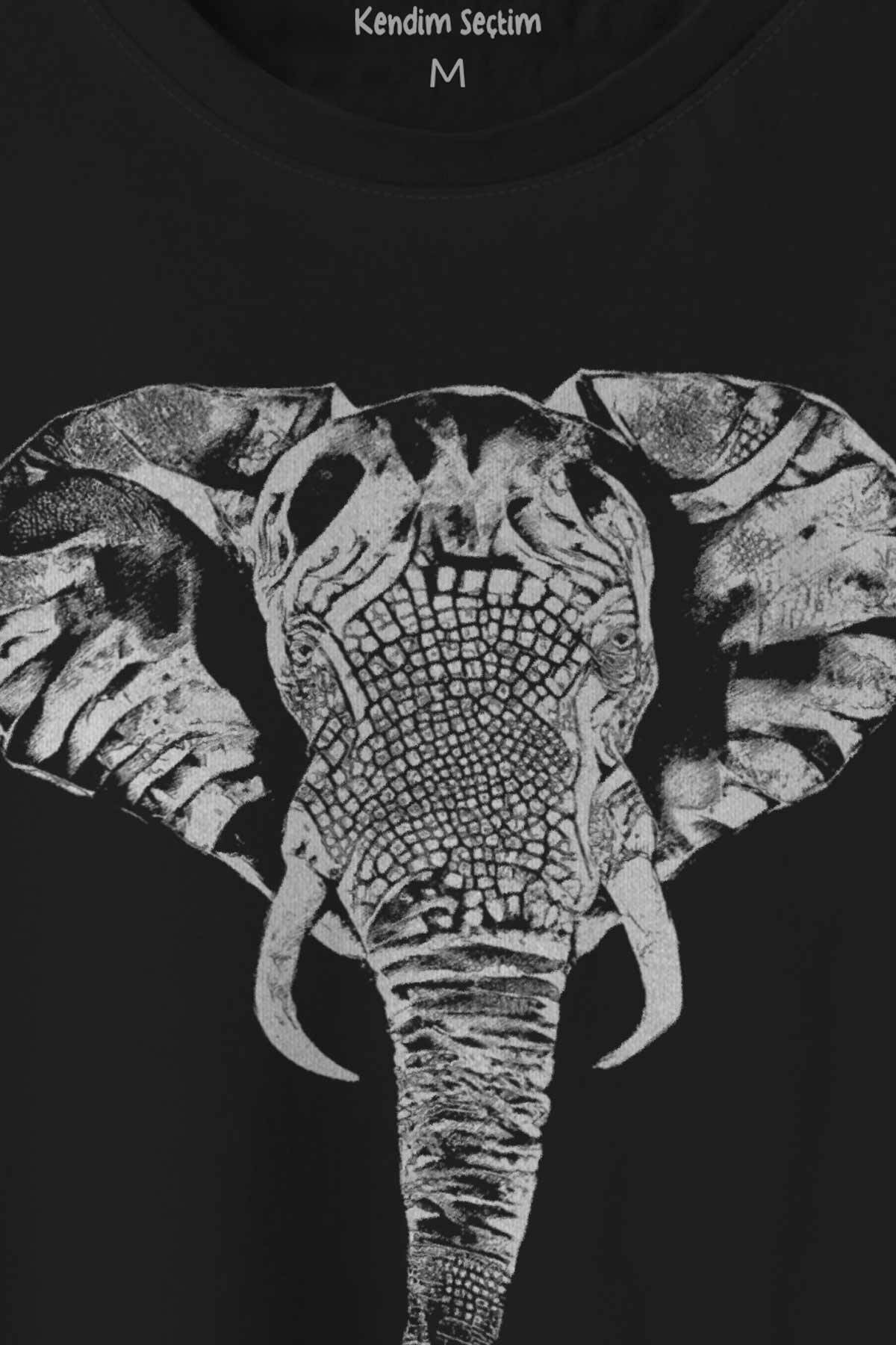 Fil Silüeti Elephant Animal Belgesel Doğa Çizim Baskılı Tişört Unisex T-shirt - 2