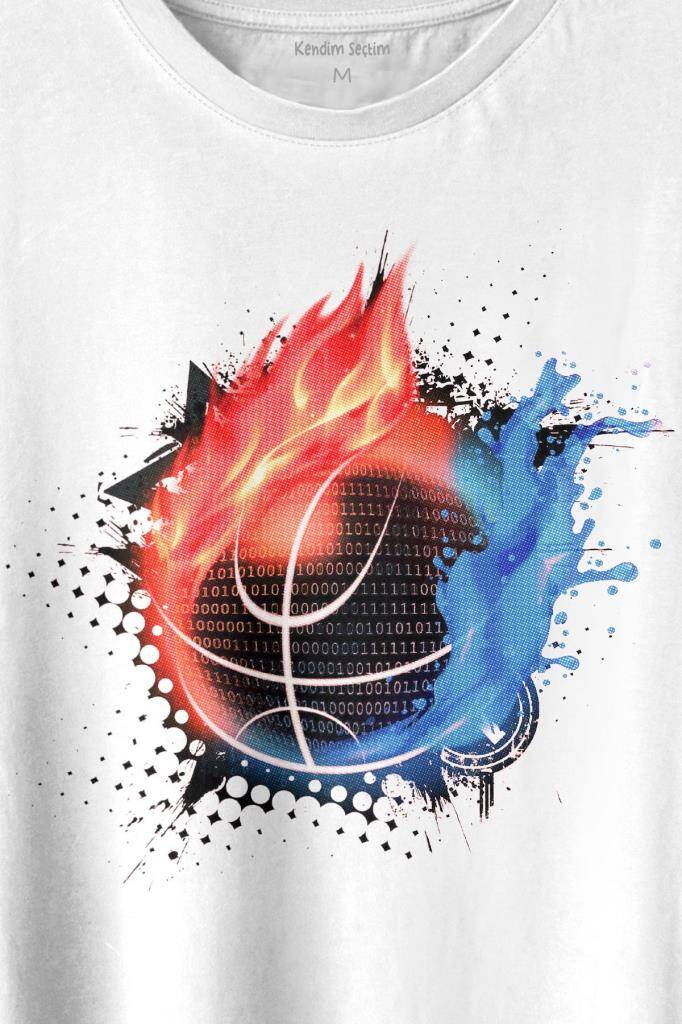 Fire Meteor Basketball Ateş Topu Baskılı Tişört Unisex T-shirt (1)