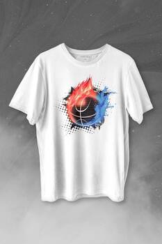Fire Meteor Basketball Ateş Topu Baskılı Tişört Unisex T-shirt - 1