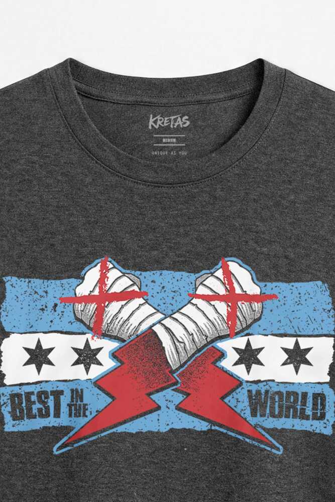 Fitness Tişört CM Punk Best In The World Blue Flag Mavi Bayrak Spor Antrasit Melanj - 2
