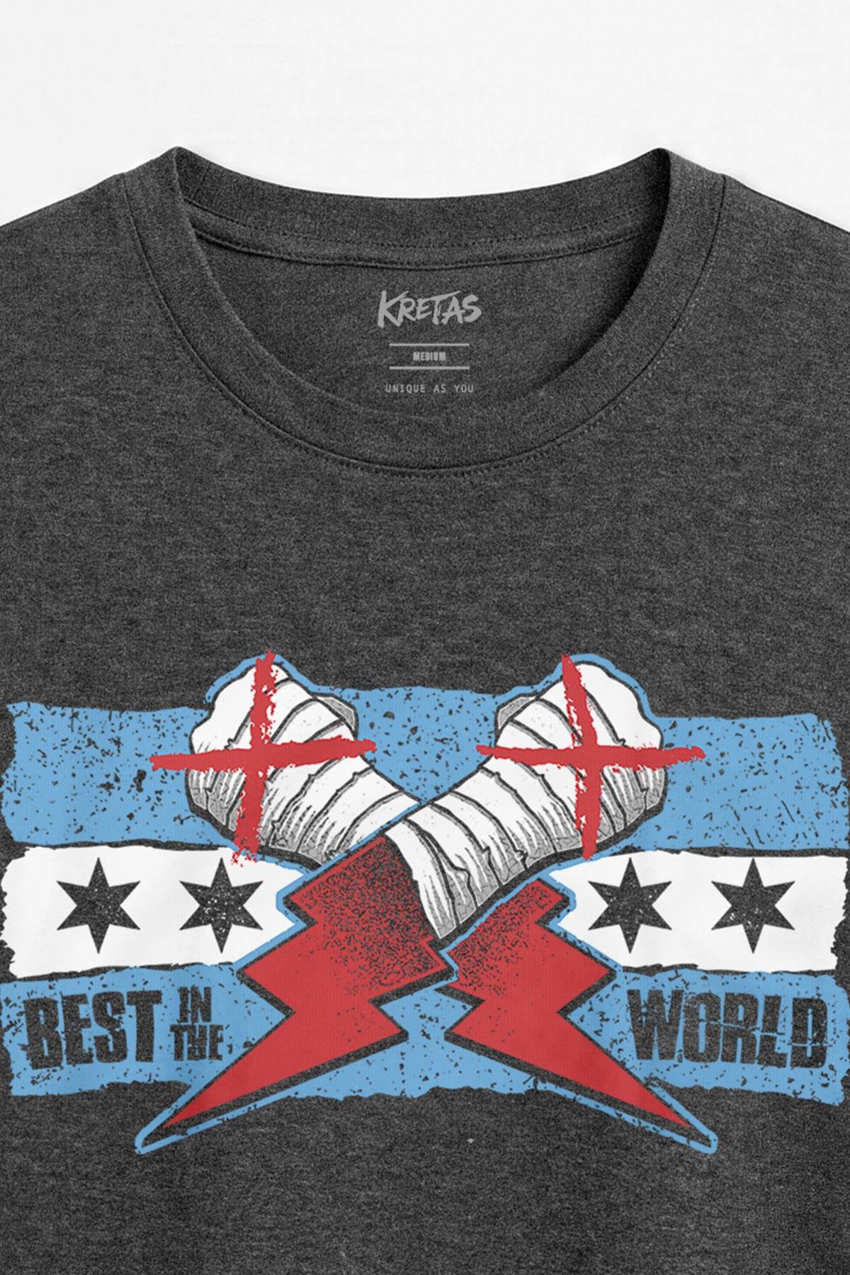 Fitness Tişört CM Punk Best In The World Blue Flag Mavi Bayrak Spor Antrasit Melanj (1)