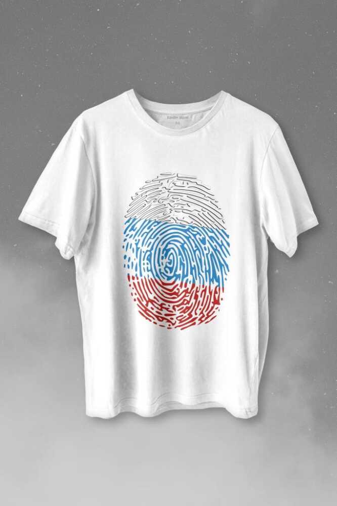 Fransa Bayrağı Damgası Parmak İzi Baskılı Tişört Unisex T-shirt - 1