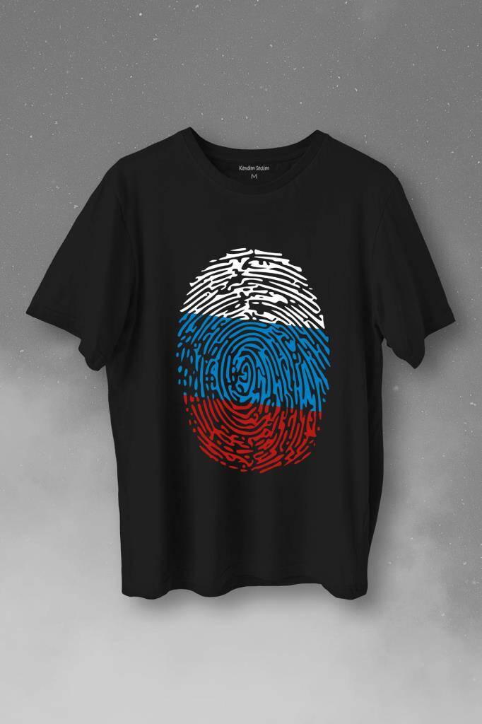 Fransa Bayrağı Damgası Parmak İzi Baskılı Tişört Unisex T-Shirt - 1