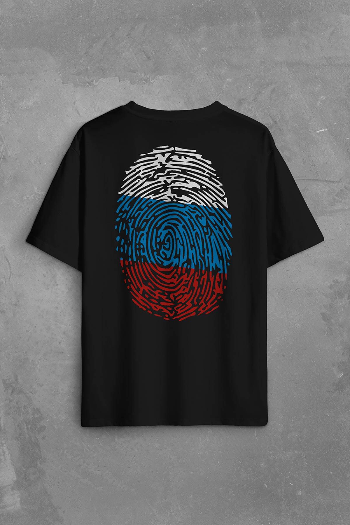 Fransa Bayrağı Damgası Parmak İzi Sırt Ön Baskılı Oversize Tişört Unisex T-Shirt - 1