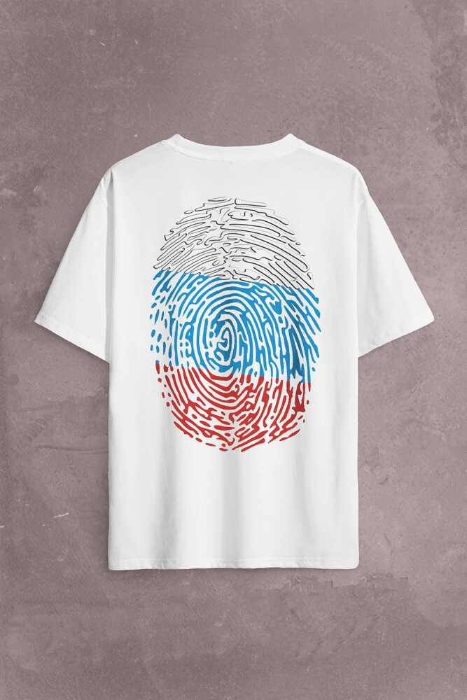 Fransa Bayrağı Damgası Parmak İzi Sırt Ön Baskılı Oversize Tişört Unisex T-Shirt - 1