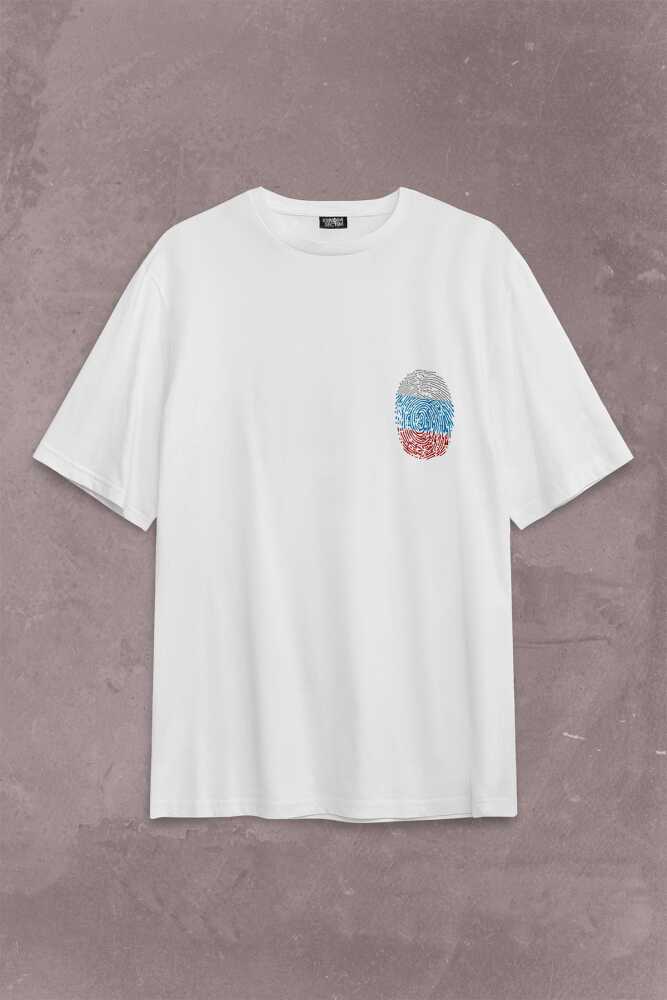 Fransa Bayrağı Damgası Parmak İzi Sırt Ön Baskılı Oversize Tişört Unisex T-Shirt - 2