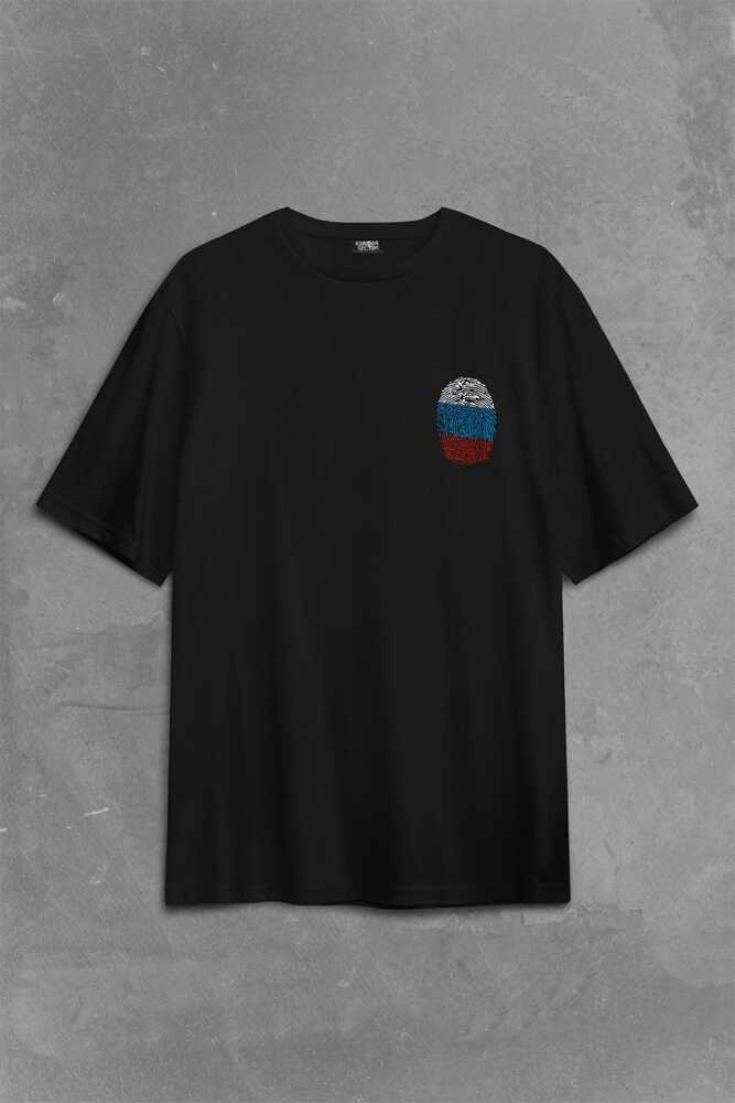 Fransa Bayrağı Damgası Parmak İzi Sırt Ön Baskılı Oversize Tişört Unisex T-Shirt - 2