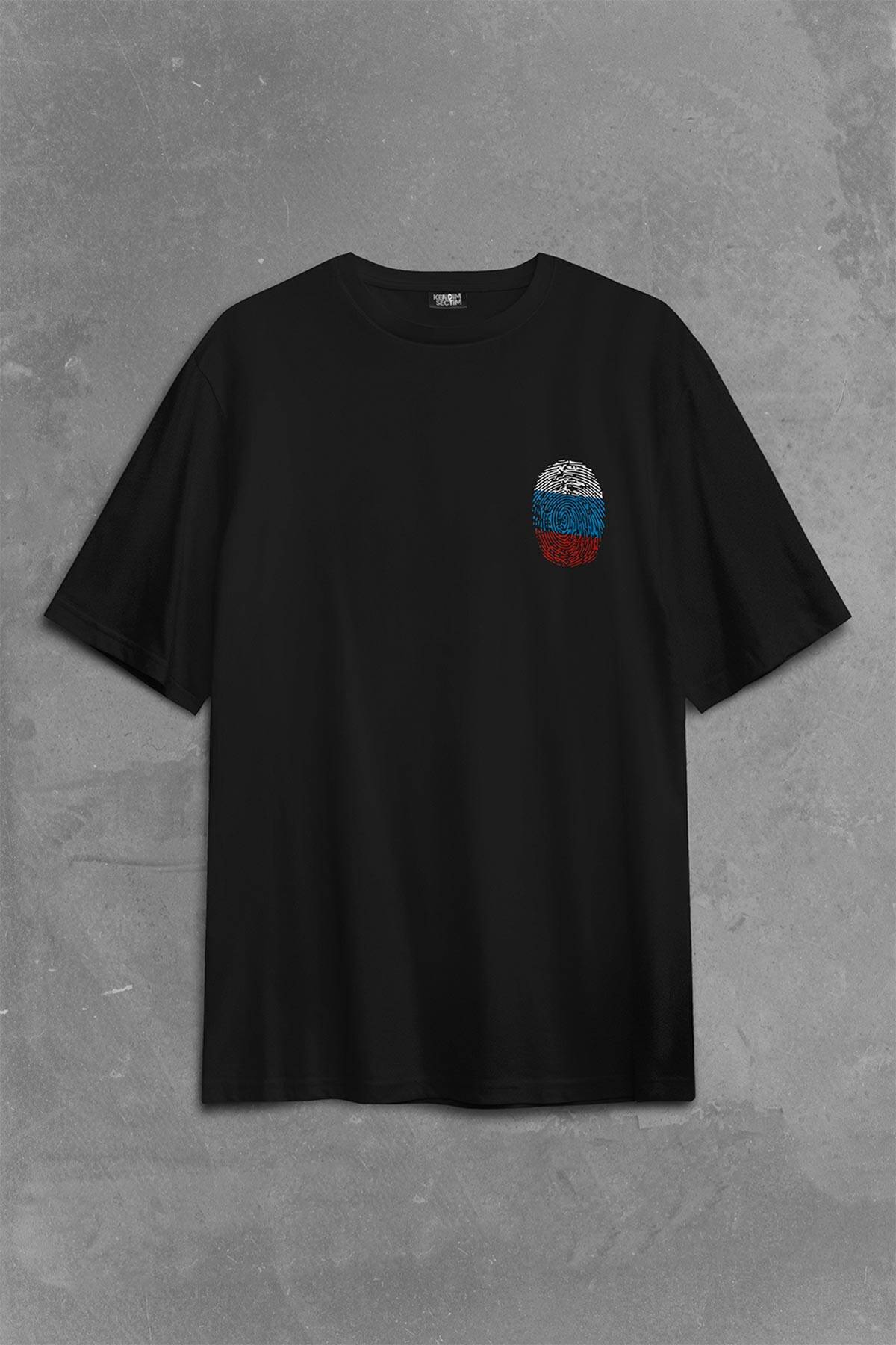 Fransa Bayrağı Damgası Parmak İzi Sırt Ön Baskılı Oversize Tişört Unisex T-Shirt (1)