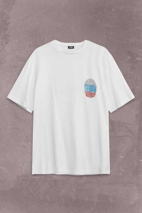 Fransa Bayrağı Damgası Parmak İzi Sırt Ön Baskılı Oversize Tişört Unisex T-Shirt - 2
