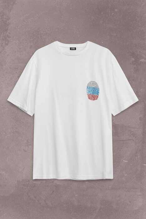 Fransa Bayrağı Damgası Parmak İzi Sırt Ön Baskılı Oversize Tişört Unisex T-Shirt - 2