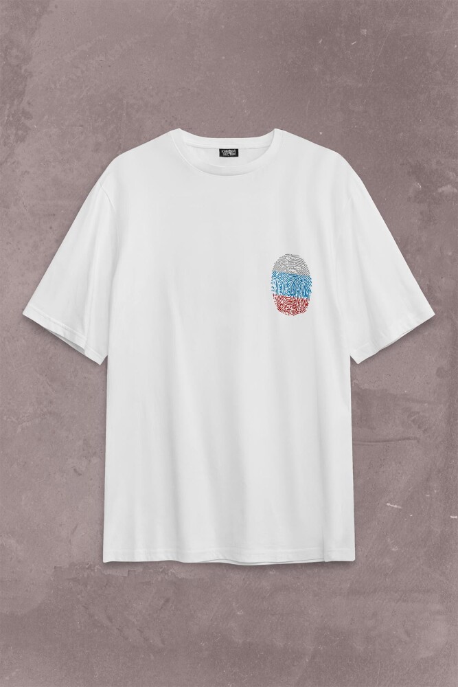 Fransa Bayrağı Damgası Parmak İzi Sırt Ön Baskılı Oversize Tişört Unisex T-Shirt - 2