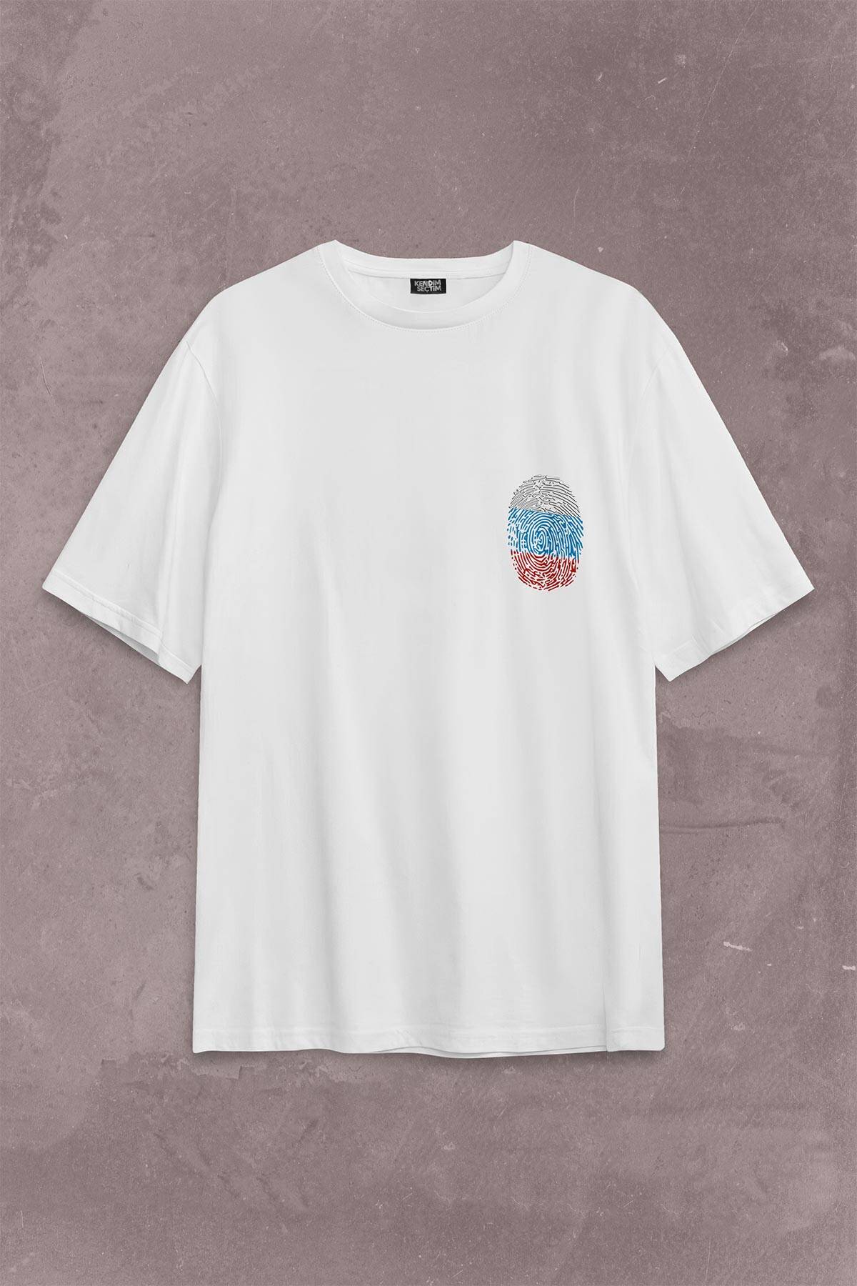Fransa Bayrağı Damgası Parmak İzi Sırt Ön Baskılı Oversize Tişört Unisex T-Shirt - 2