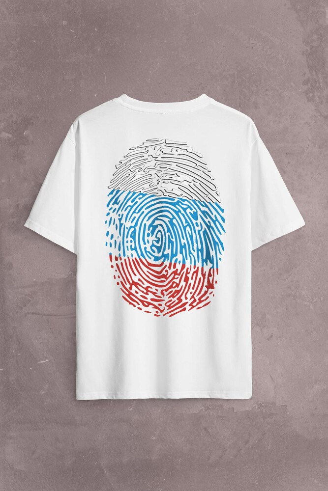 Fransa Bayrağı Damgası Parmak İzi Sırt Ön Baskılı Oversize Tişört Unisex T-Shirt - KENDİM SEÇTİM