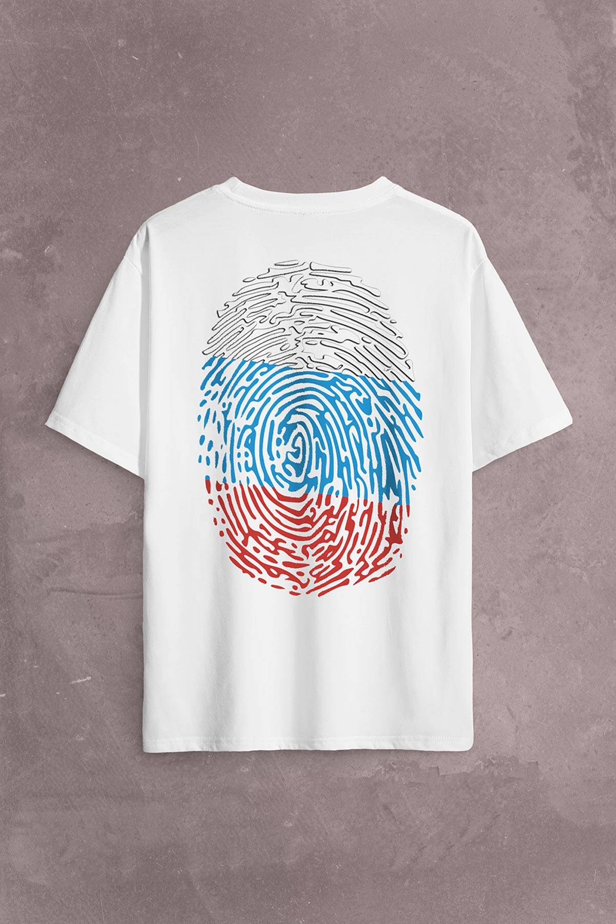 Fransa Bayrağı Damgası Parmak İzi Sırt Ön Baskılı Oversize Tişört Unisex T-Shirt - 1