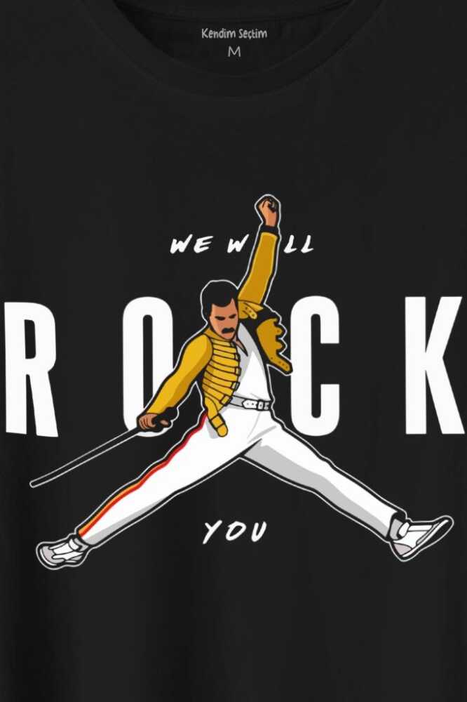 Freddie Mercury We Will Rock You Queen We Are The Champions Baskılı Tişört Unisex T-Shirt (1)