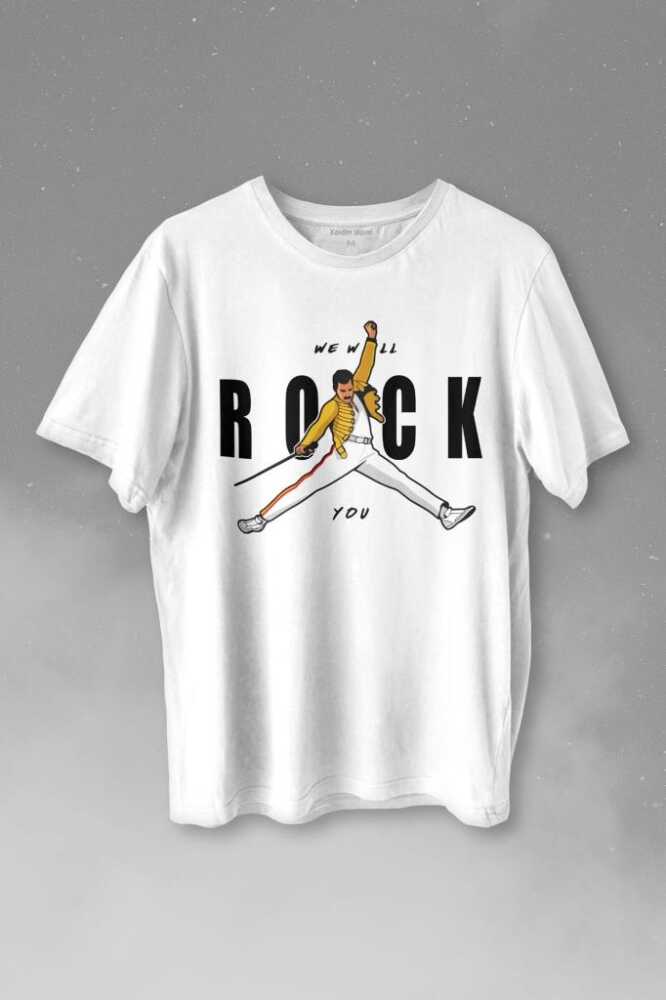 Freddie Mercury We Will Rock You Queen We Are The Champions Baskılı Tişört Unisex T-shirt