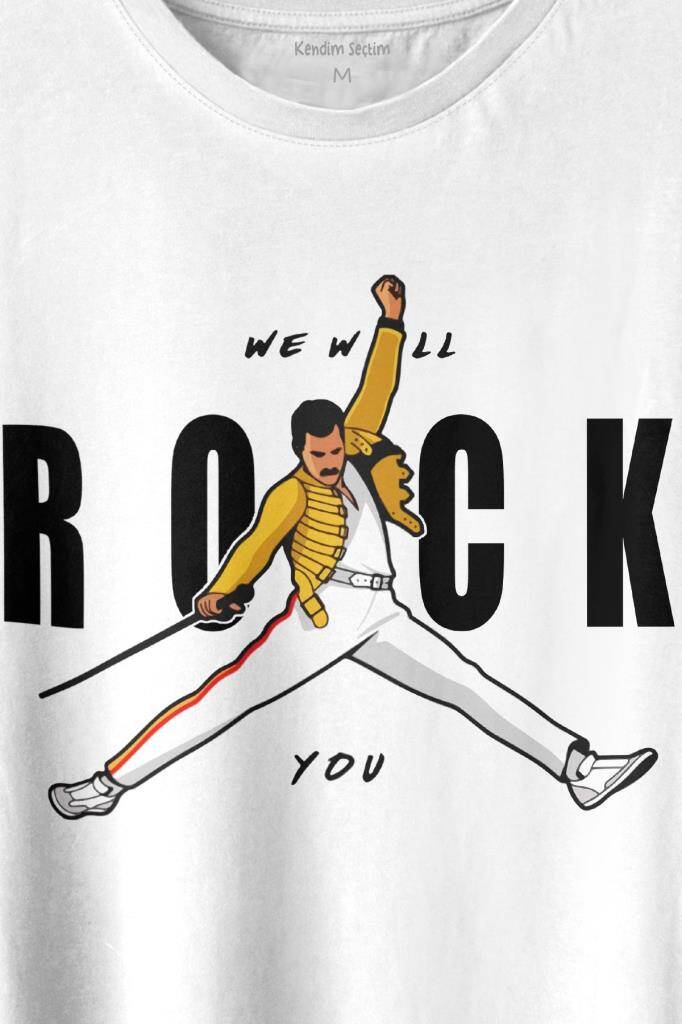 Freddie Mercury We Will Rock You Queen We Are The Champions Baskılı Tişört Unisex T-shirt (1)