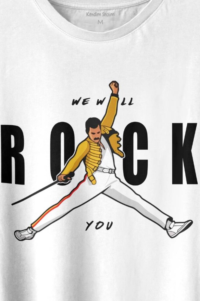 Freddie Mercury We Will Rock You Queen We Are The Champions Baskılı Tişört Unisex T-shirt (1)
