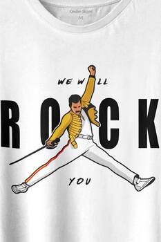 Freddie Mercury We Will Rock You Queen We Are The Champions Baskılı Tişört Unisex T-shirt - 2