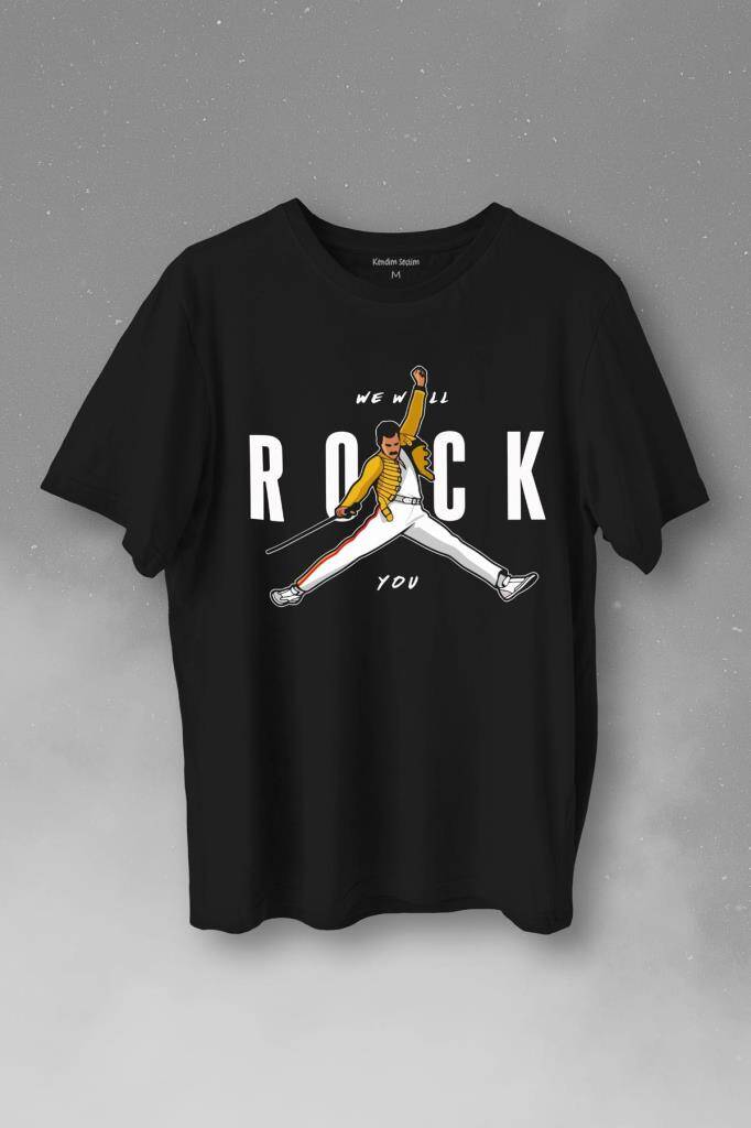 Freddie Mercury We Will Rock You Queen We Are The Champions Baskılı Tişört Unisex T-Shirt - 1