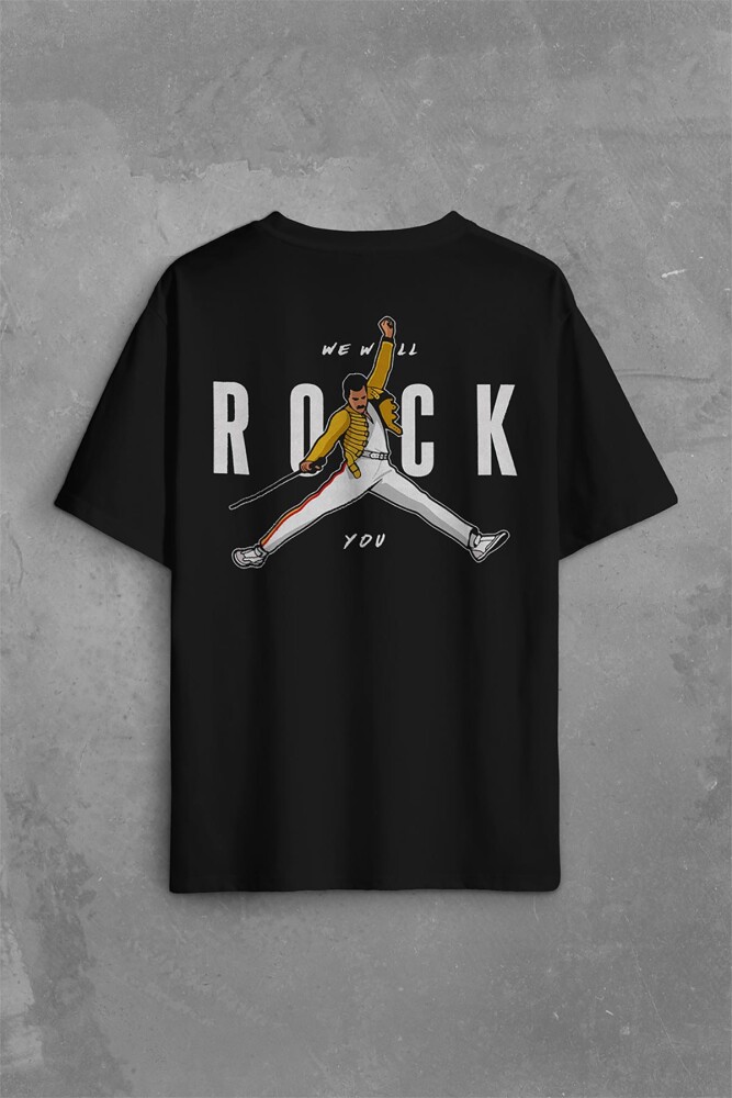 Freddie Mercury We Will Rock You Queen We Are The Champions Sırt Ön Baskılı Oversize Tişört Unisex T-Shirt - 1