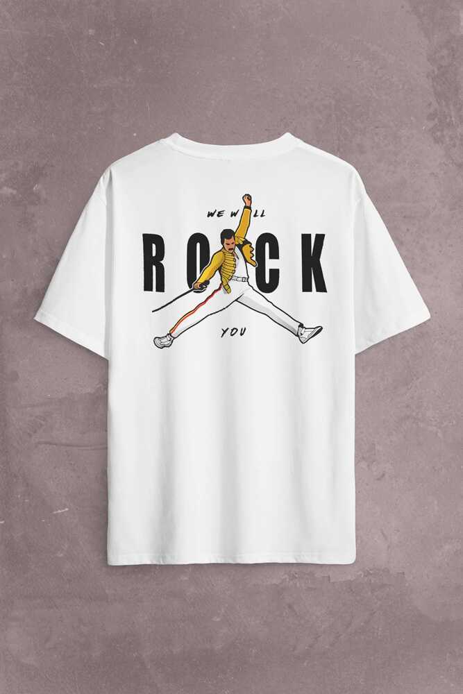 Freddie Mercury We Will Rock You Queen We Are The Champions Sırt Ön Baskılı Oversize Tişört Unisex T-Shirt