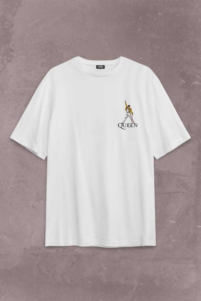 Freddie Mercury We Will Rock You Queen We Are The Champions Sırt Ön Baskılı Oversize Tişört Unisex T-Shirt (1)