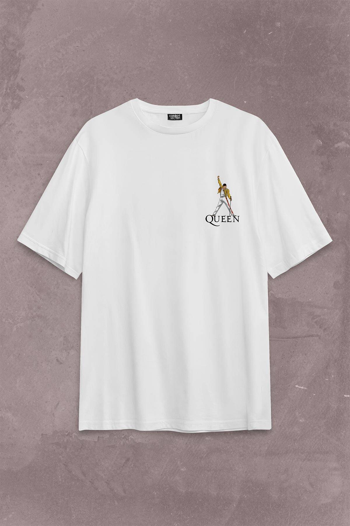 Freddie Mercury We Will Rock You Queen We Are The Champions Sırt Ön Baskılı Oversize Tişört Unisex T-Shirt (1)