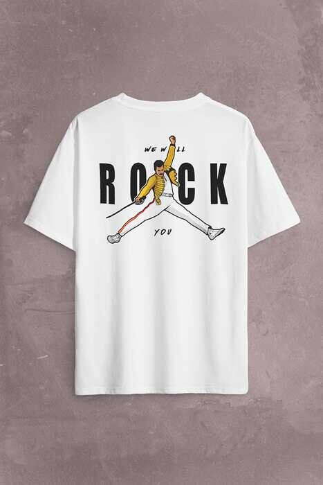 Freddie Mercury We Will Rock You Queen We Are The Champions Sırt Ön Baskılı Oversize Tişört Unisex T-Shirt - 1