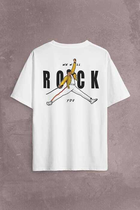 Freddie Mercury We Will Rock You Queen We Are The Champions Sırt Ön Baskılı Oversize Tişört Unisex T-Shirt - 1