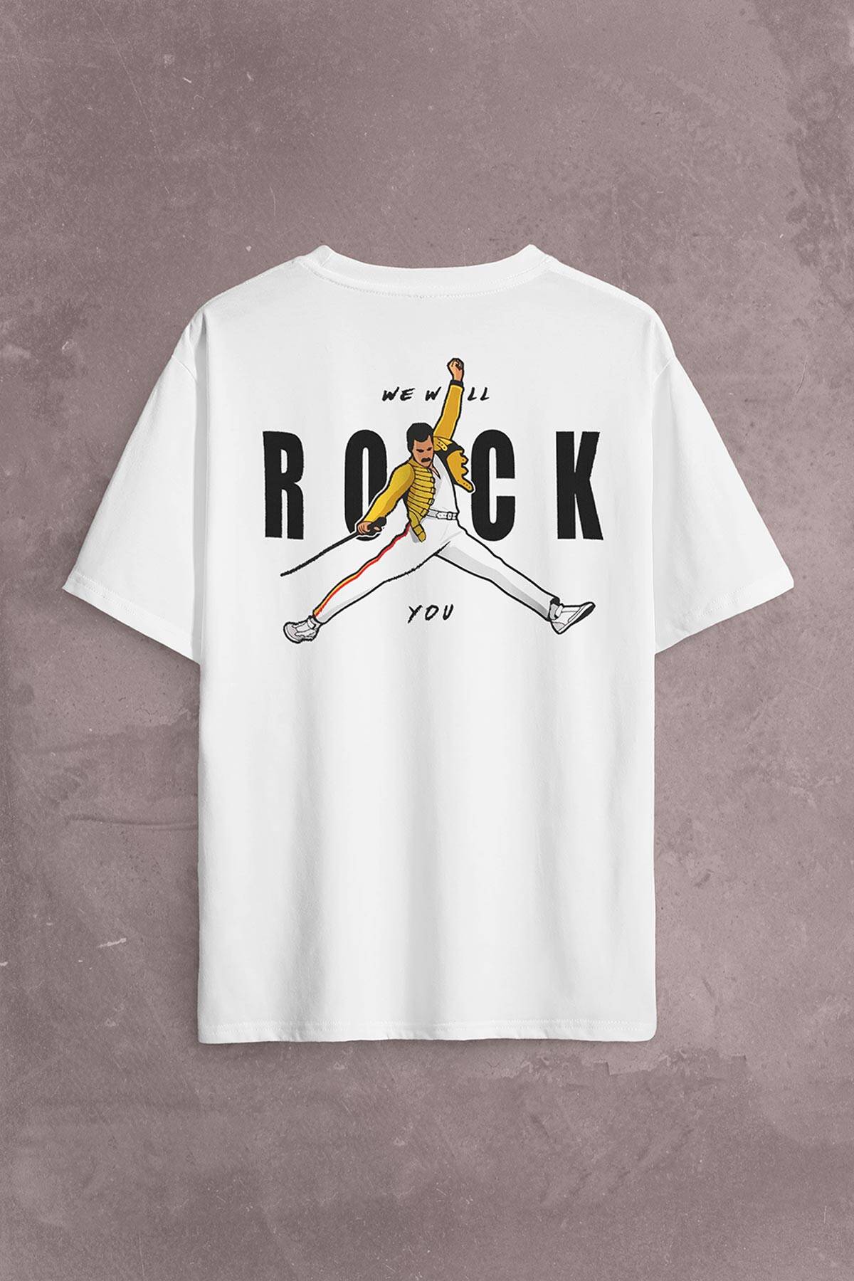 Freddie Mercury We Will Rock You Queen We Are The Champions Sırt Ön Baskılı Oversize Tişört Unisex T-Shirt - 1
