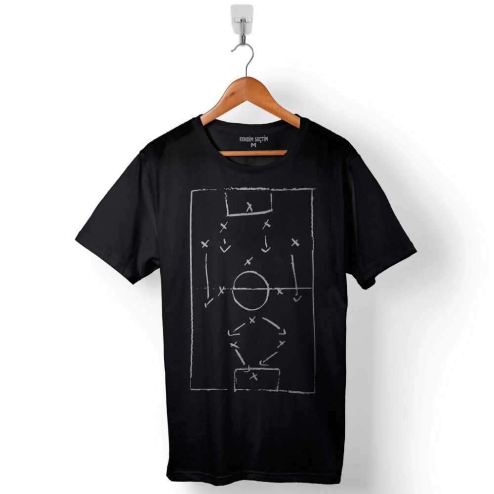 Futbol Maç Taktik Maktik Yok Baskılı Tişört Siyah Regular Unisex T-Shirt - 1