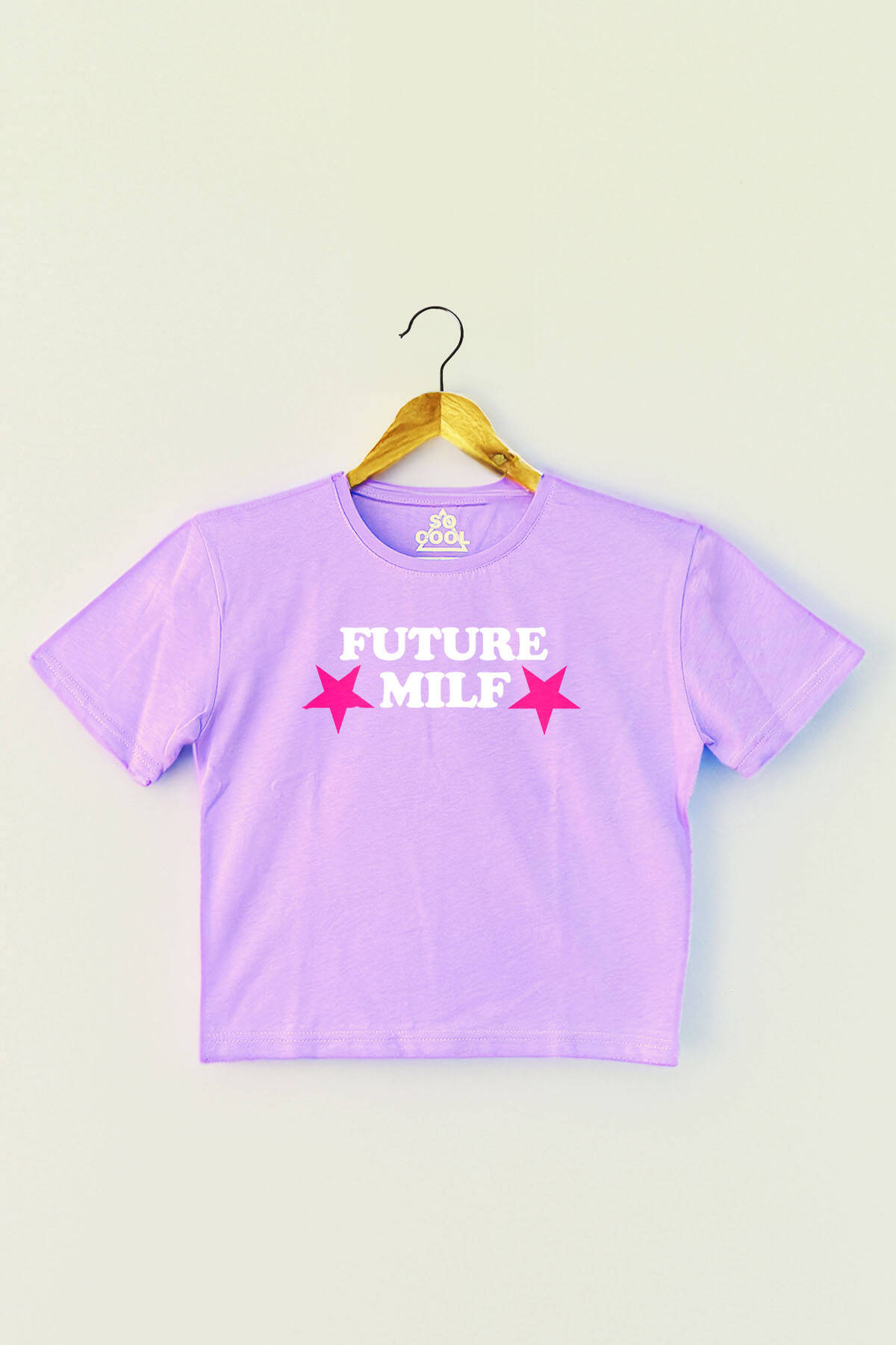 Future Milf Yazı Baskılı Lila Renk Crop T-shirt Y2K Kadın Tişört - 1