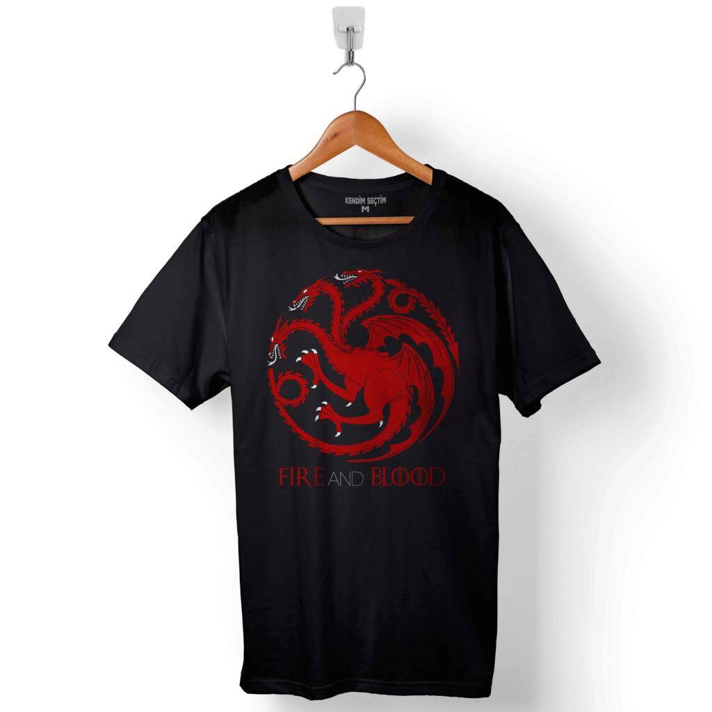 Game Of Thrones Fire And Blood House Targaryen Baskılı Tişört Unisex T-Shirt - 1