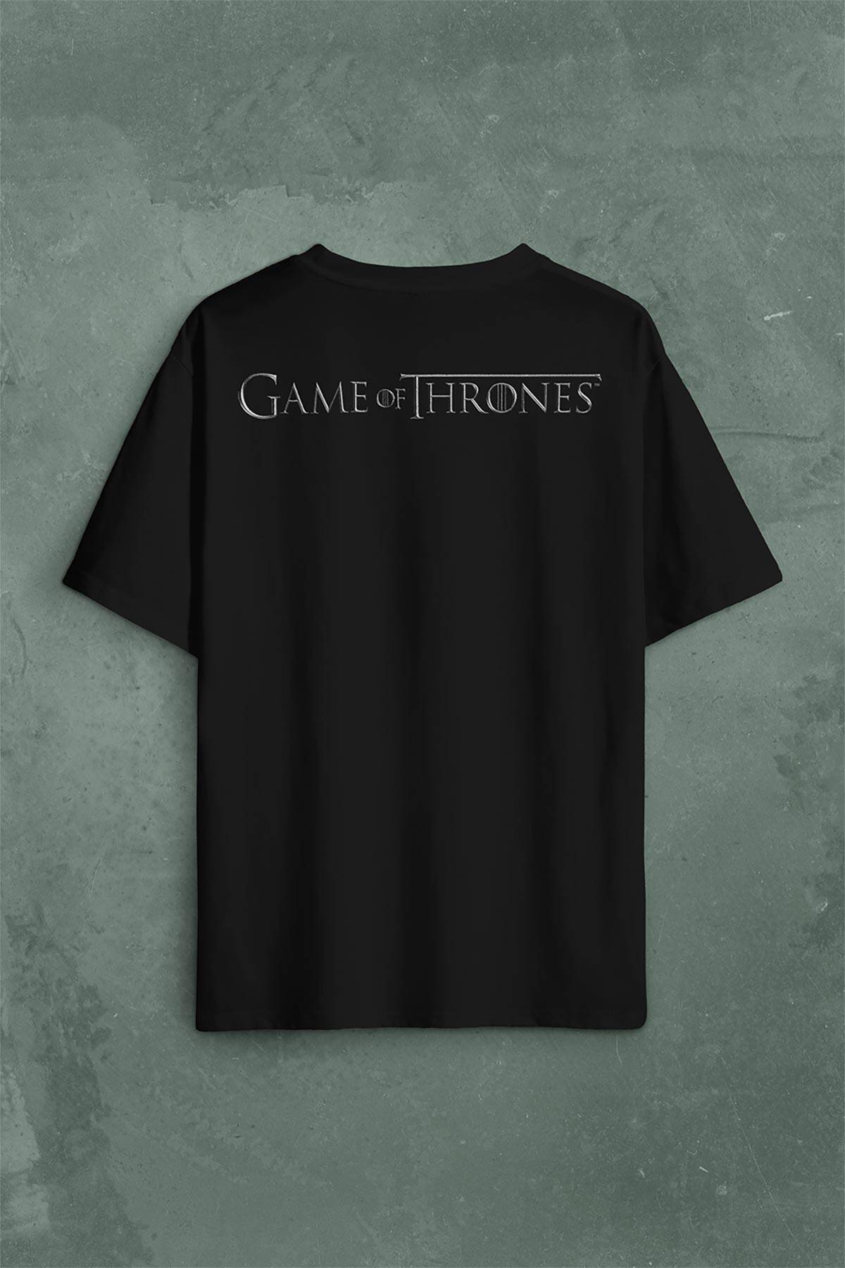 Game Of Thrones Logo Sırt Ön Baskılı Oversize Tişört Unisex T-Shirt (1)