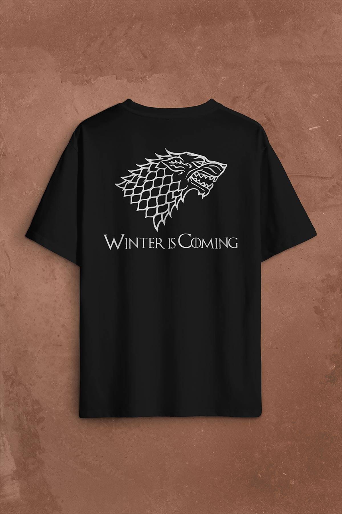 Game Of Thrones Winter Is Coming Sırt Ön Baskılı Oversize Tişört Unisex T-Shirt (1)