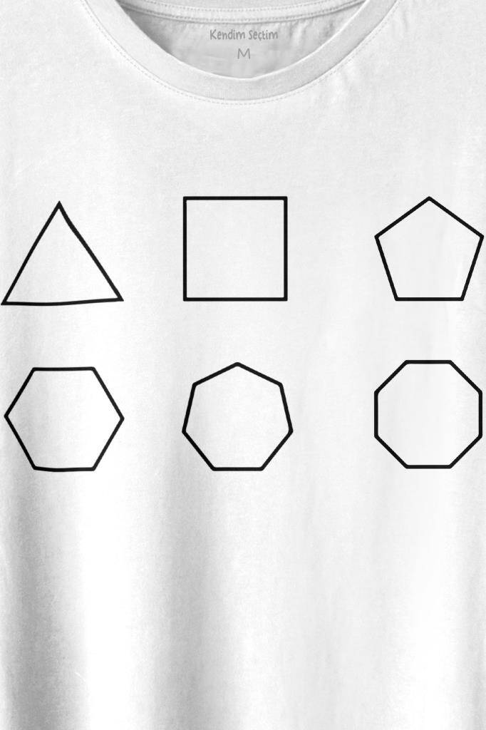 Geometri Çokgenler Üçgen Beşgen Altıgen Sekizgen Baskılı Tişört Unisex T-shirt (1)