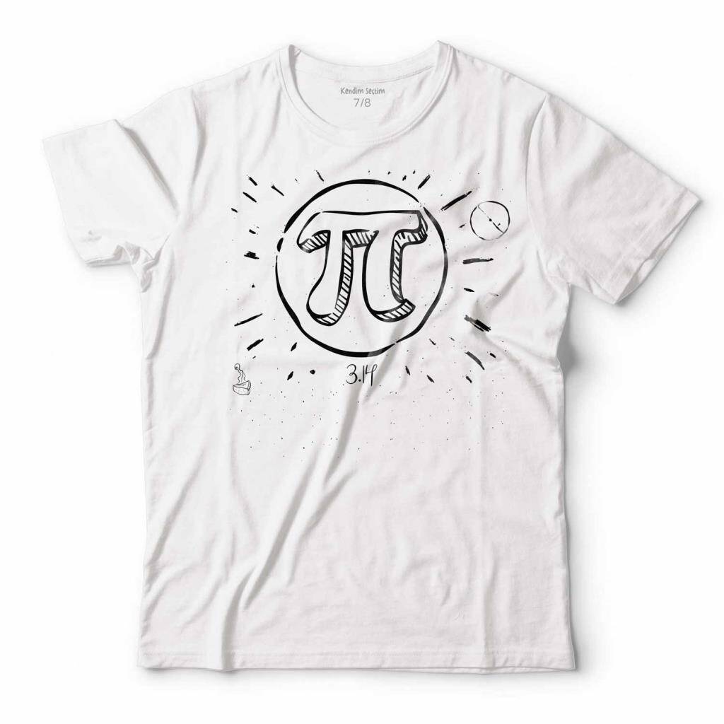 Geometrik Pi Sayısı Tasarımlı Beyaz Çocuk Tişört