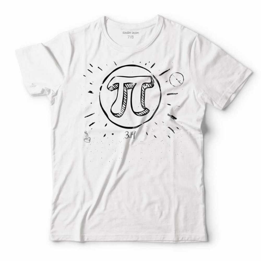 Geometrik Pi Sayısı Tasarımlı Beyaz Çocuk Tişört