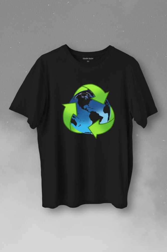 Geri Dönüşüm Temiz Yeşil Çevre Duyarlılığı Baskılı Tişört Unisex T-Shirt - 1
