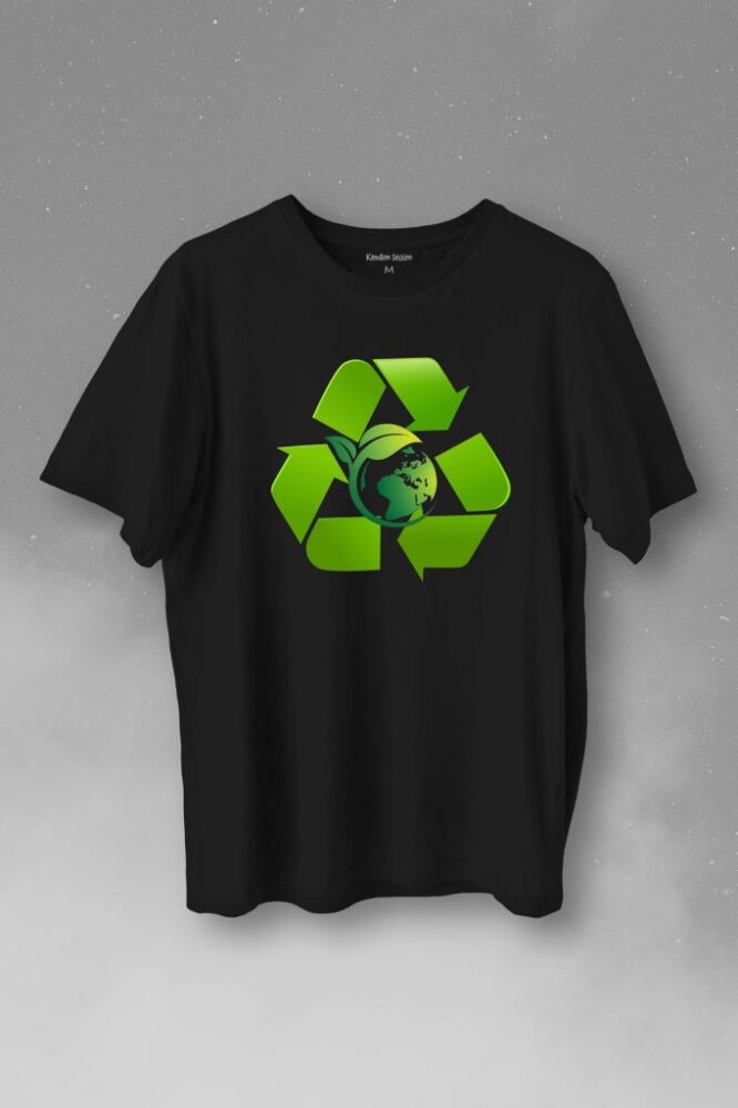 Geri Dönüşüm Temiz Yeşil Çevre Duyarlılığı Baskılı Tişört Unisex T-Shirt - 1