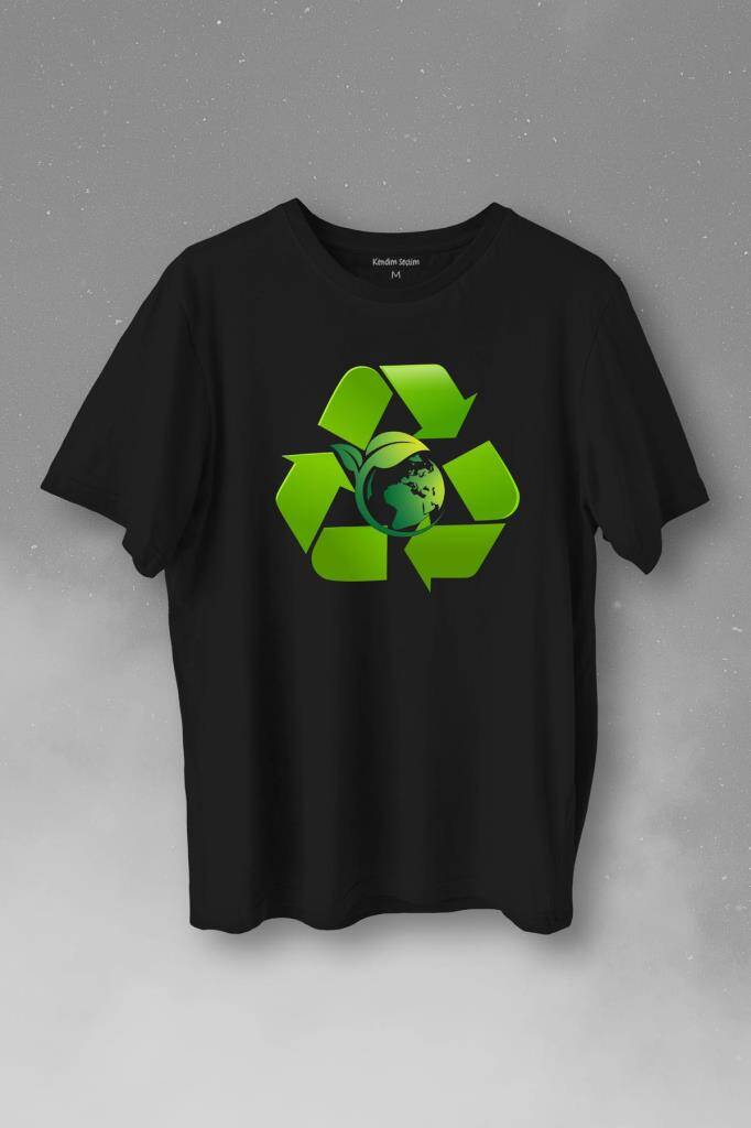 Geri Dönüşüm Temiz Yeşil Çevre Duyarlılığı Baskılı Tişört Unisex T-Shirt - 1