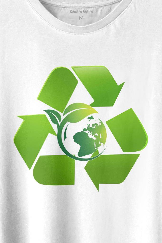 Geri Dönüşüm Temiz Yeşil Çevre Duyarlılığı Baskılı Tişört Unisex T-shirt - 2